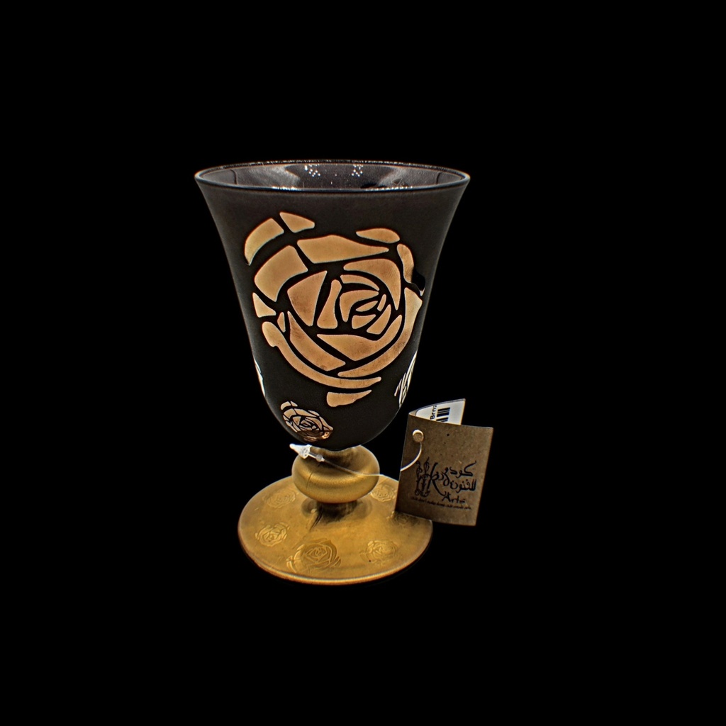  Footed Glass 231 Flwr Pnt Brnz Gold 6mm - اكواب زجاج (6 Pieces)