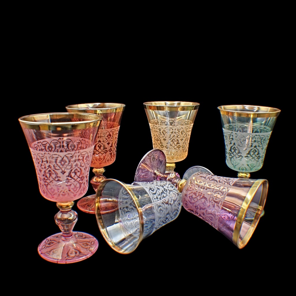 اكواب زجاج - Footed Glass 234 Imn Pnt Mix Gold 6mm (6 Pieces)
