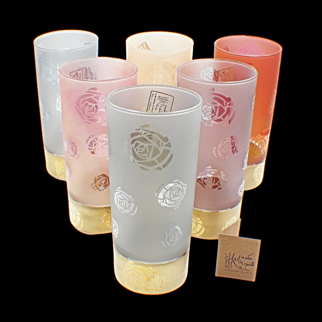  Highball Glass 155 Flwr Pnt Mix Gold 6mm - اكواب زجاج (6 Pieces)