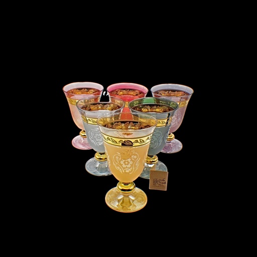 [55299894] اكواب زجاج - Footed Glass 232 Gada Pnt Mix Gold 6mm (6 Pieces)